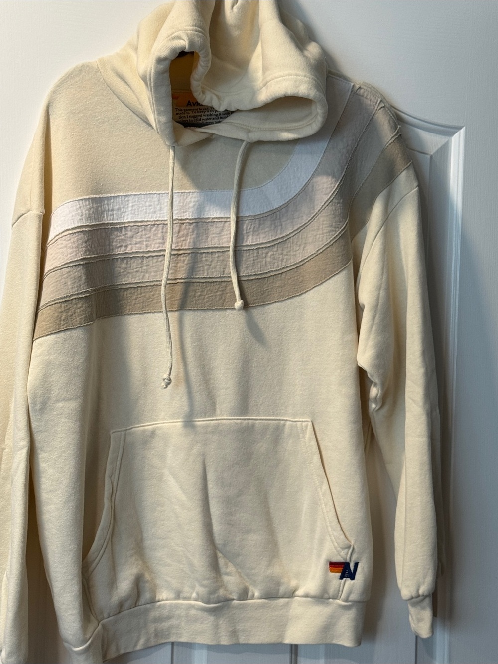 Aviator Nation Cream Hoodie with White and Beige Stripe Detail size Large NWOT